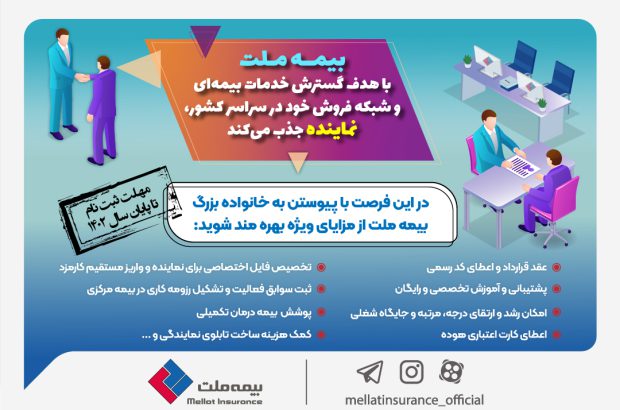 بیمه ملت در سراسر کشور نماینده می‌پذیرد
