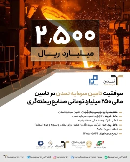 موفقیت تامین سرمایه تمدن در تامین مالی ۲۵۰ میلیاردتومانی صنایع ریخته‌گری