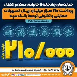 پرداخت 210 هزار میلیارد ریال تسهیلات حمایتی و تکلیفی توسط بانک سپه
